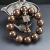 Golden Silk Sandalwood Mala Bracelet — Natural Wood Beads with Carved Blessing Pendant Buddha Tibet