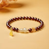 Garnet & Hetian Jade Bracelet — Lucky Charm Bead Bracelet for Wealth & Protection - Hetian Jade GourdBuddha Tibet