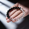 Black Obsidian & Clear Quartz Bracelet — Dark and Light, Side by Side - 6mm BeadsBuddha Tibet