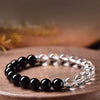 Black Obsidian & Clear Quartz Bracelet — Dark and Light, Side by Side - 6mm BeadsBuddha Tibet