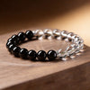 Black Obsidian & Clear Quartz Bracelet — Dark and Light, Side by Side - 6mm BeadsBuddha Tibet