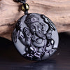 Black Obsidian Ganesha Pendant Necklace — Obstacle Remover & Wealth Guardian - Buddha Tibet xd00106
