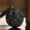 Black Obsidian Ganesha Pendant Necklace — Obstacle Remover & Wealth Guardian - Buddha Tibet xd00106