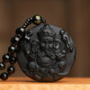Black Obsidian Ganesha Pendant Necklace — Obstacle Remover & Wealth Guardian - Buddha Tibet xd00106