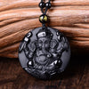 Black Obsidian Ganesha Pendant Necklace — Obstacle Remover & Wealth Guardian - Buddha Tibet xd00106