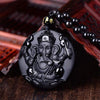 Black Obsidian Ganesha Pendant Necklace — Obstacle Remover & Wealth Guardian - Buddha Tibet xd00106