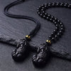 Black Obsidian Pixiu Necklace — Wealth Protection and Personal Feng Shui Charm - Buddha Tibet xd00096