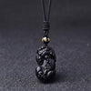 Black Obsidian Pixiu Necklace — Wealth Protection and Personal Feng Shui Charm - Buddha Tibet xd000961