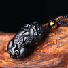 Black Obsidian Pixiu Necklace — Wealth Protection and Personal Feng Shui Charm - Buddha Tibet xd00096