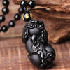 Black Obsidian Pixiu Necklace — Wealth Protection and Personal Feng Shui Charm - Buddha Tibet xd00096