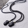 Black Obsidian Pixiu Necklace — Wealth Protection and Personal Feng Shui Charm - Buddha Tibet xd00096