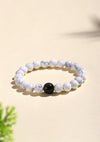 Black Obsidian & White Howlite Couples Bracelet Set — Yin & Yang Distance Bracelets for Two - Buddha Tibet xd00109