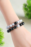 Black Obsidian & White Howlite Couples Bracelet Set — Yin & Yang Distance Bracelets for Two - Buddha Tibet xd00109