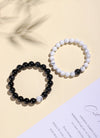 Black Obsidian & White Howlite Couples Bracelet Set — Yin & Yang Distance Bracelets for Two - Buddha Tibet xd00109