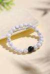 Black Obsidian & White Howlite Couples Bracelet Set — Yin & Yang Distance Bracelets for Two - Buddha Tibet xd00109