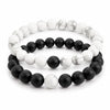 Black Obsidian & White Howlite Couples Bracelet Set — Yin & Yang Distance Bracelets for Two Buddha Tibet