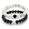 Black Obsidian & White Howlite Couples Bracelet Set — Yin & Yang Distance Bracelets for Two - Buddha Tibet xd00109