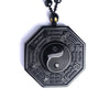 Black Obsidian&Tourmaline Bagua Yin Yang Pendant — Feng Shui Protection Buddha Tibet