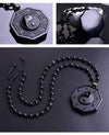 Black Obsidian&Tourmaline Bagua Yin Yang Pendant — Feng Shui Protection Buddha Tibet