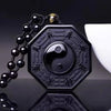 Black Obsidian&Tourmaline Bagua Yin Yang Pendant — Feng Shui Protection Buddha Tibet