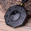 Black Obsidian&Tourmaline Bagua Yin Yang Pendant — Feng Shui Protection Buddha Tibet