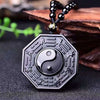 Black Obsidian&Tourmaline Bagua Yin Yang Pendant — Feng Shui Protection Buddha Tibet