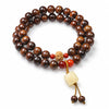 Black Rosewood 108-Bead Mala Bracelet — Natural Wood Prayer Beads in Round, Barrel & Wrap Styles - Double-Wrap 0.8mm with Pendant Charm & Vajra AccentBuddha Tibet