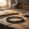 Black Tourmaline Bead Bracelet — Natural Stone Energy Absorber for Protection &amp; Grounding - Buddha Tibet xd00203