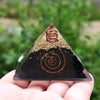 Black Tourmaline Orgone Pyramid - Handmade Crystal Protection Pyramid for Guarding - Buddha Tibet 
