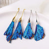 Black Tourmaline Peacock Feather Earrings — Electroplated Crystal Drop - Gold HookBuddha Tibet