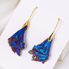 Black Tourmaline Peacock Feather Earrings — Electroplated Crystal Drop - Gold HookBuddha Tibet