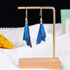 Black Tourmaline Peacock Feather Earrings — Electroplated Crystal Drop - Gold HookBuddha Tibet