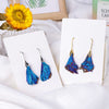 Black Tourmaline Peacock Feather Earrings — Electroplated Crystal Drop - Gold HookBuddha Tibet
