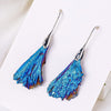 Black Tourmaline Peacock Feather Earrings — Electroplated Crystal Drop - Silver HookBuddha Tibet