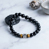 Black Tourmaline Tiger Eye Cross Bracelet — Stone &amp; Faith Protection for Everyday Wear - Buddha Tibet xd00202