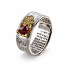Anillo Pixiu con grabado del Sutra del Corazón — Anillo de la riqueza con incrustaciones de granate en tono plata y oro