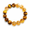 Citrine Bead Bracelet Collection — Original Designs With Tiger Eye, Pixiu & Strawberry Quartz - Tiger Eye & Citrine — 12mmBuddha Tibet
