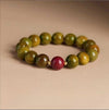 Green Sandalwood Mala Bracelet with Cinnabar & Agate — Natural Wood Beads for Grounding & Intention Buddha Tibet