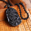 Dragon Necklace - Black Obsidian Carved Pendant for Luck & Success - Buddha Tibet xd00039