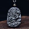 Dragon Necklace - Black Obsidian Carved Pendant for Luck & Success - Buddha Tibet xd00039