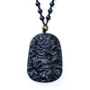 Dragon Necklace - Black Obsidian Carved Pendant for Luck & Success - Buddha Tibet xd00039