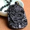 Dragon Necklace - Black Obsidian Carved Pendant for Luck & Success - Buddha Tibet xd00039