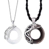 Dragon & Phoenix Couple Necklace - Black Obsidian & Cat's Eye Pendant for Love & Protection - Buddha Tibet xd00045