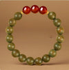 Green Sandalwood Mala Bracelet with Cinnabar & Agate — Natural Wood Beads for Grounding & Intention Buddha Tibet