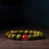 Green Sandalwood Mala Bracelet with Cinnabar & Agate — Natural Wood Beads for Grounding & Intention Buddha Tibet