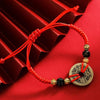 Five Emperor Coins Red Cord Bracelet — Handwoven Pure Copper for Wealth and Protection - Buddha Tibet xd00072
