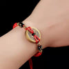 Five Emperor Coins Red Cord Bracelet — Handwoven Pure Copper for Wealth and Protection - Buddha Tibet xd00072