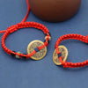 Five Emperor Coins Red Cord Bracelet — Handwoven Pure Copper for Wealth and Protection - Buddha Tibet xd00072