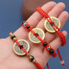 Five Emperor Coins Red Cord Bracelet — Handwoven Pure Copper for Wealth and Protection - Buddha Tibet xd00072