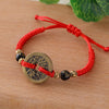 Five Emperor Coins Red Cord Bracelet — Handwoven Pure Copper for Wealth and Protection - Buddha Tibet xd00072